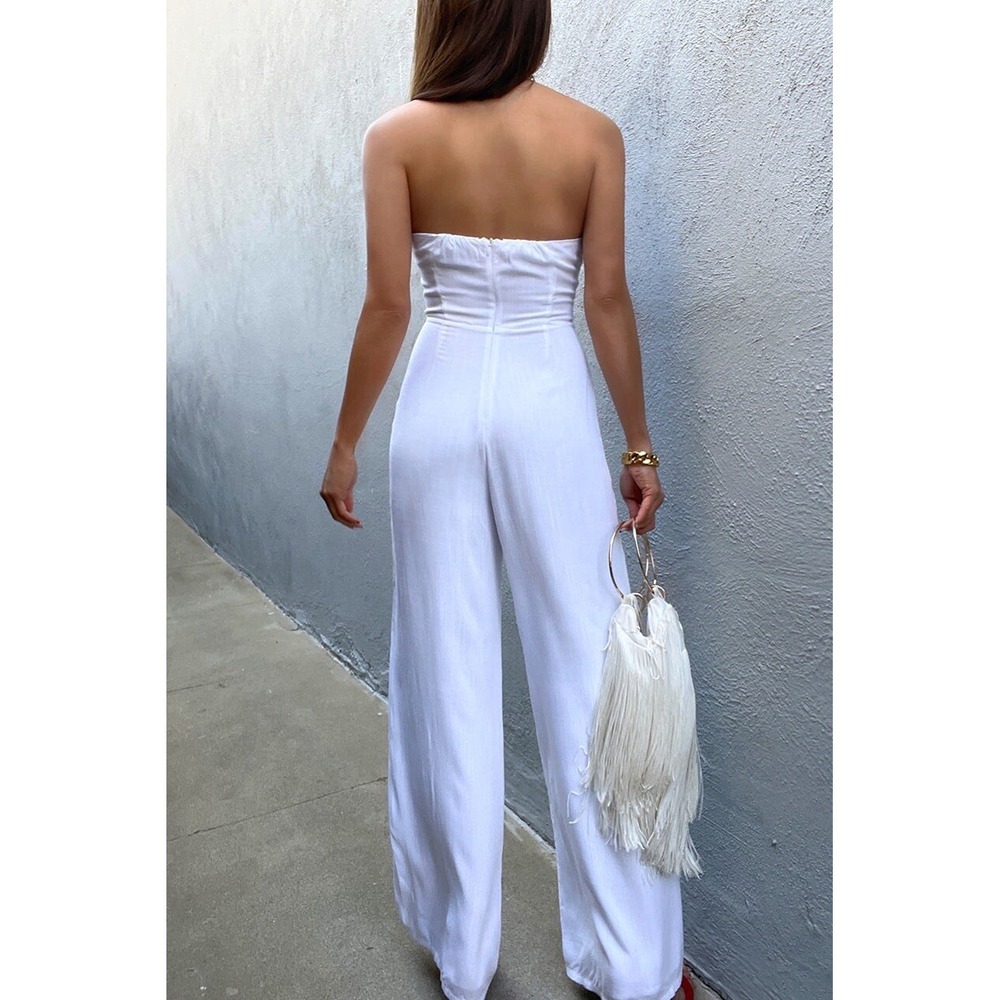 Runaway The Label Etta Jumpsuit XS US 2 White Wide Leg Strapless Ring Detail - Picture 2 of 9